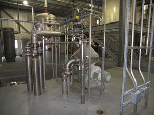 The centrifuge shown is from REG's Central Iowa Energy Plant. It is part of the pretreatment system, which allows CIE to utilize animal fats and other multifeedstock variations./PHOTO: REG INC.