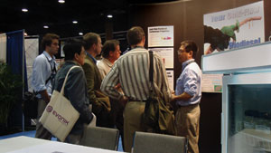Purdue researcher Bernard Tao fields questions at the ISA booth during the National Biodiesel Conference./PHOTO: ISA