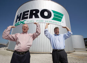 Pat Black, chairman of Erie Management Group, and Len Kosar, CEO, show off the new brand for the Erie, Pa.-based biodiesel producers. PHOTO: HERO BX 