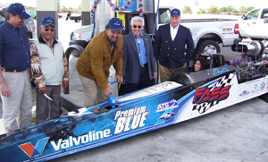 New Mexico Gov. Bill Richardson fills up a drag car during a Blue Sun Biodiesel promotional event. PHOTO: BLUE SUN BIODIESEL