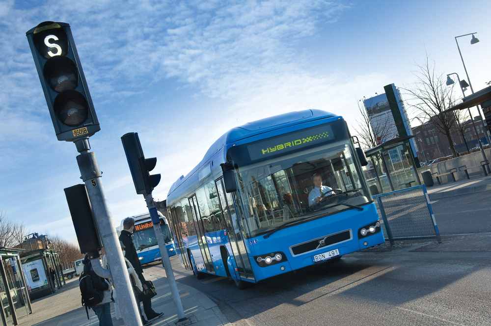 INCREASING EFFICIENCY:  Volvoâ€™s 7700 Hybrid bus increases fuel efficiently by up to 35 percent in town, and up to 30 percent on the highway.