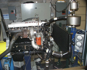A Cummins engine gears up for testing in PSU’s Diesel Combustion and Emissions Lab.