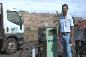 Bob King stands by the pump at the landfill where customers filled up with B100 in the early years.