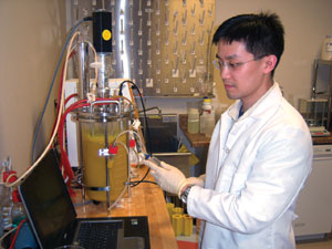 Research scientist Matthew Wong works with a trial reactor. PHOTO: GLYCOSBIO
