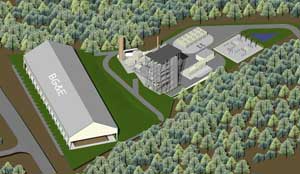 Pictured is an artist's rendering of the biomass gasification plant that Biomass Gas and Electric is building as part of the company's power production agreement with the city of Tallahassee, Fla.