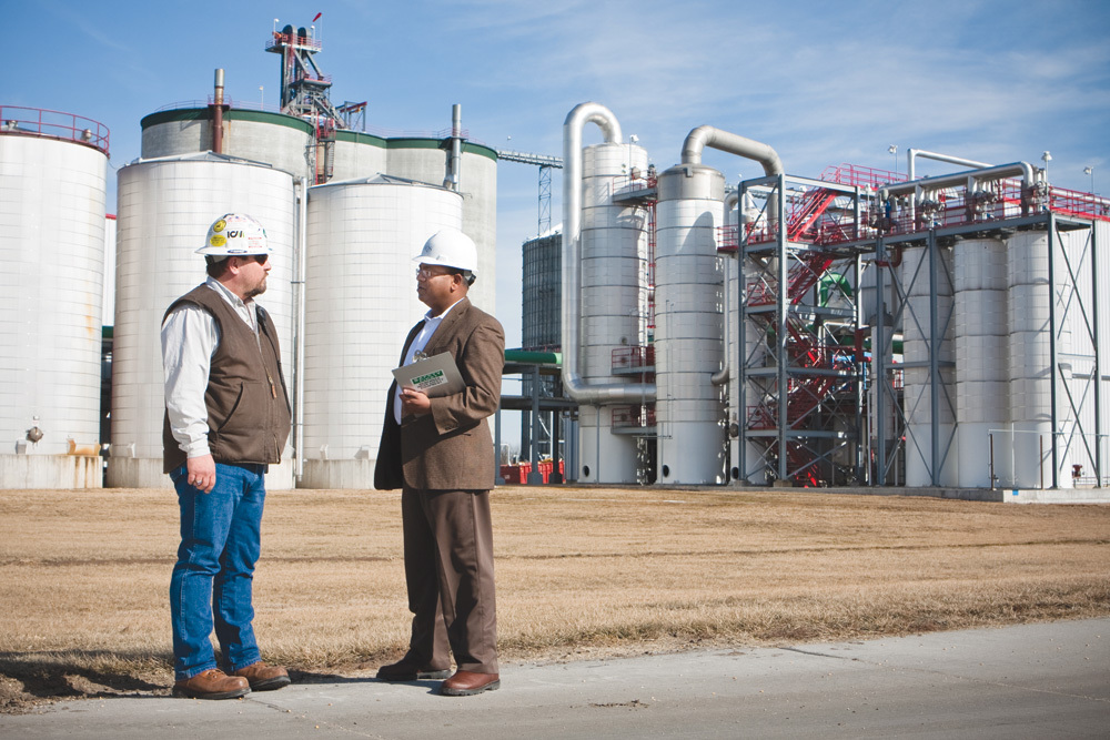 Permit Checkup: NAQS President Piyush Srivastav and Joe Oswalt, environmental health and safety manager for E Energy Adams, discuss permit compliance as they tour the plant in Adams, Neb.