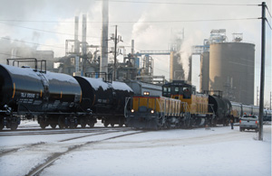 Cedar Rapids & Iowa City Railway Co. locomotives prepare to haul tank cars from the 420 MMgy Archer Daniels Midland Co. ethanol plant in Cedar Rapids, Iowa./PHOTO: CEDAR RAPIDS & IOWA CITY RAILWAY CO.