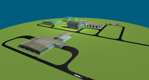 A computer-aided design rendering of a 20MMgy Inbicon biomass refinery/PHOTO: INBICON A/S 